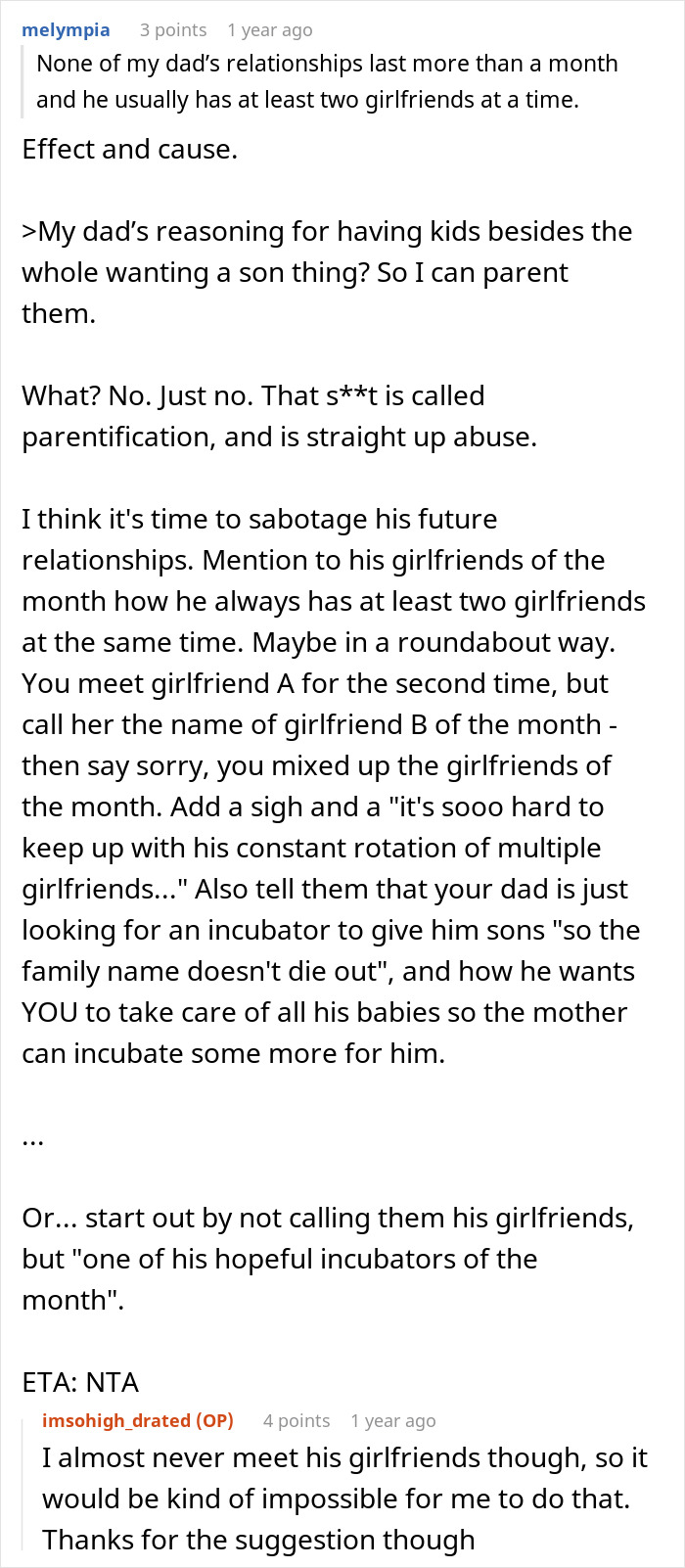 16 Y.O. Is Called Names After Telling Her Dad She Won’t Be Raising His Future Kids 16 Y.O. Is Called Names After Telling Her Dad She Won’t Be Raising His Future Kids
