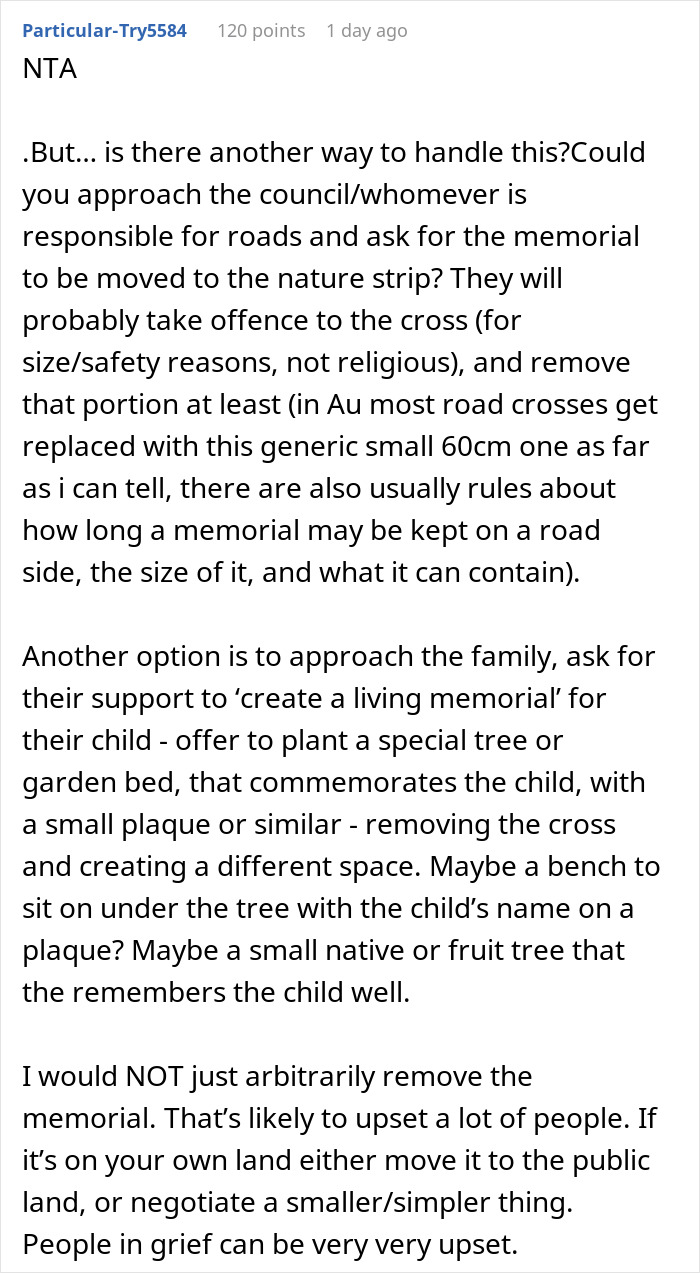 Man Asks If He’d Be A Jerk To Ask Parents To Remove Their Child’s Memorial From His Property Man Asks If He’d Be A Jerk To Ask Parents To Remove Their Child’s Memorial From His Property