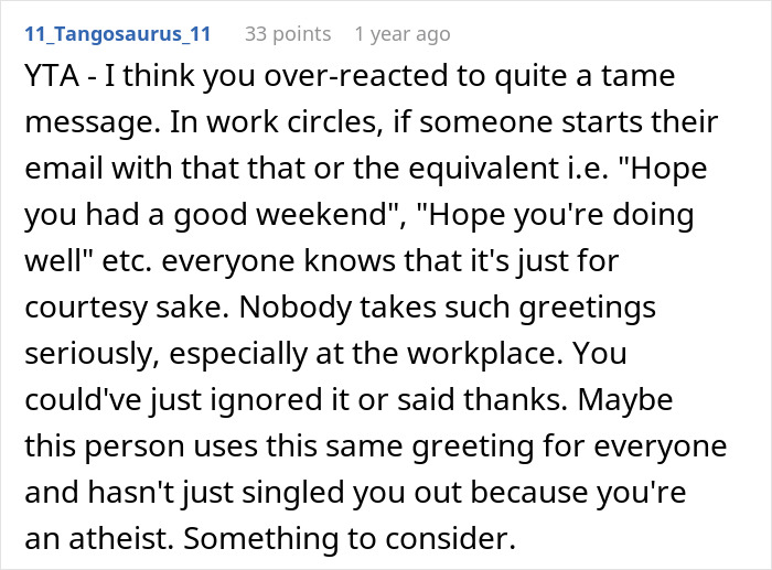 Woman Shuts Down Religious Email At Work, Says “I Don’t Like Prayer/Blessed Language Directed At Me” Woman Shuts Down Religious Email At Work, Says “I Don’t Like Prayer/Blessed Language Directed At Me”