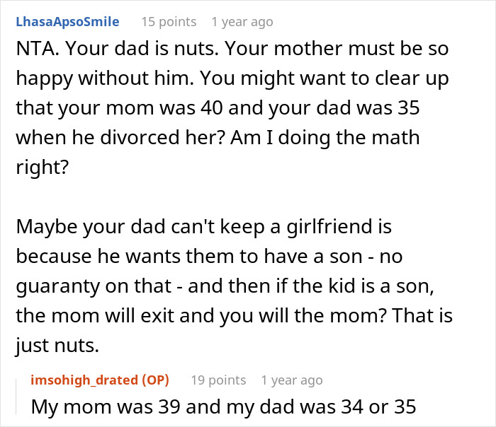 16 Y.O. Is Called Names After Telling Her Dad She Won’t Be Raising His Future Kids 16 Y.O. Is Called Names After Telling Her Dad She Won’t Be Raising His Future Kids