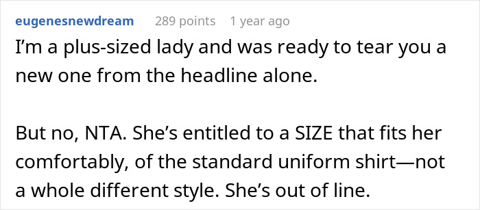 People Support This Boss For Refusing To Completely Change The Uniform For One Plus-Size Worker