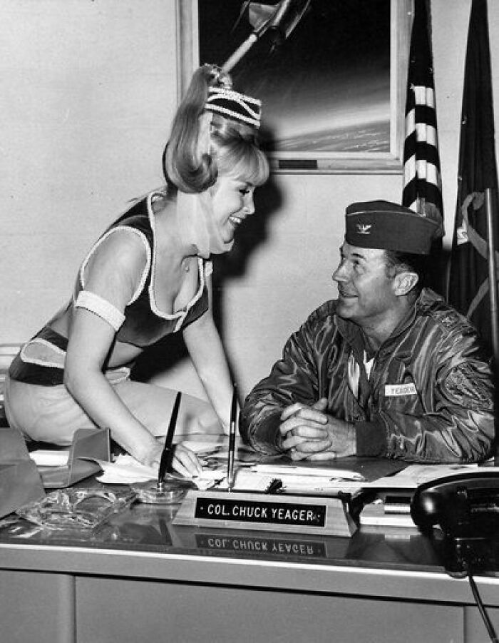 Barbara Eden And Chuck Yeager During Yeager's Cameo Appearance On I Dream Of Jeannie, 1965
