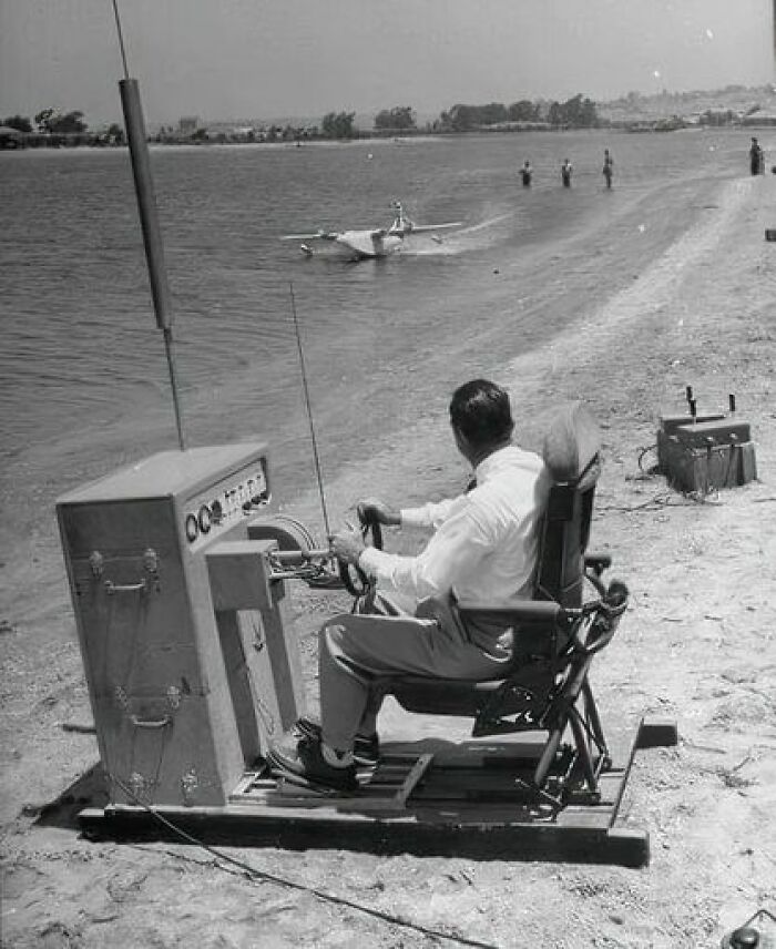 Howard Hughes Test Flying A Radio Controlled Scale Model Of The Spruce Goose In California, C.1947