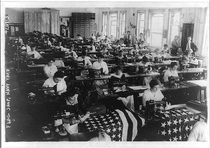 Sewing American Flags For The War At The Brooklyn Navy Yard, 1917. Happy Flag Day