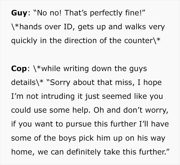 “By God, I Wanted To Be This Guy”: Man Sees Friendly Cop Putting Creepy Date in His Place