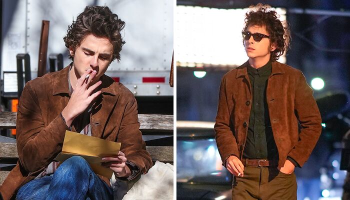 Timothée Chalamet Channels Young Bob Dylan In New York City For “A Complete Unknown” Biopic