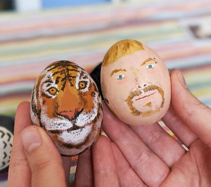 My Girlfriend Made Tiger King-Themed Easter Eggs