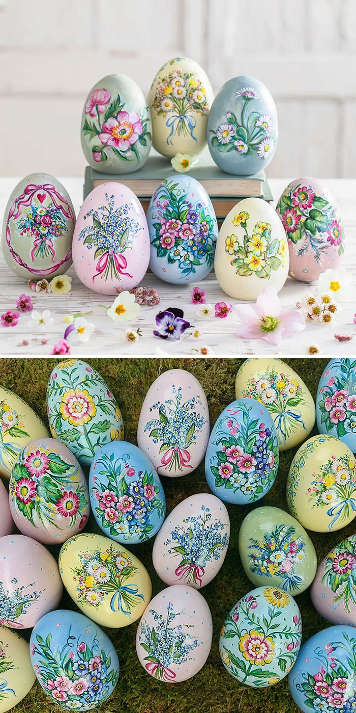 Hand-Painted Eggs. Each One Is Completely Individual And Unique, Painted By Me. These Are Large Wooden Eggs