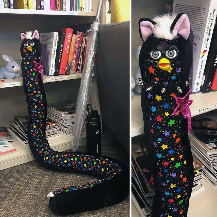 This Very Long Furby Someone At My Work Made. It Even Has A "Spine" In It, So It Can Sit Up And Stare At You, Always Watching And Waiting