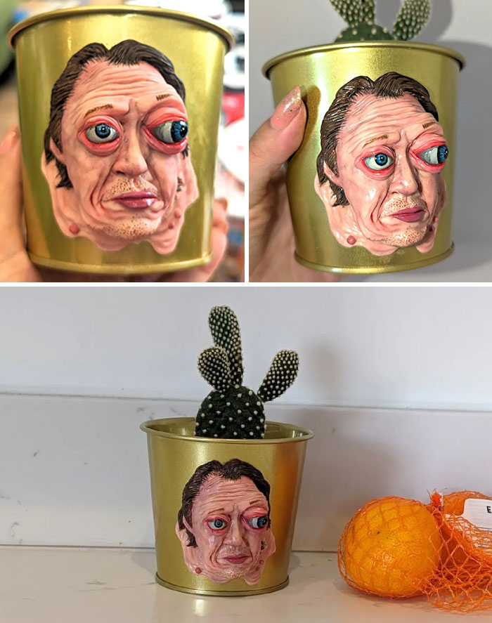 I Made A Hybrid Steve Buscemi, Paul McCartney, And Christopher Walken Plant Pots. Perfect For Anyone Who Likes Any Of These Men Or Knows Someone Who Looks Like This Warped Face