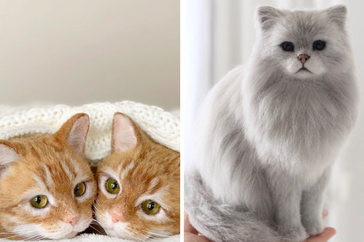 This Japanese Artist Creates Realistic Cats With Needle Felting, And ...