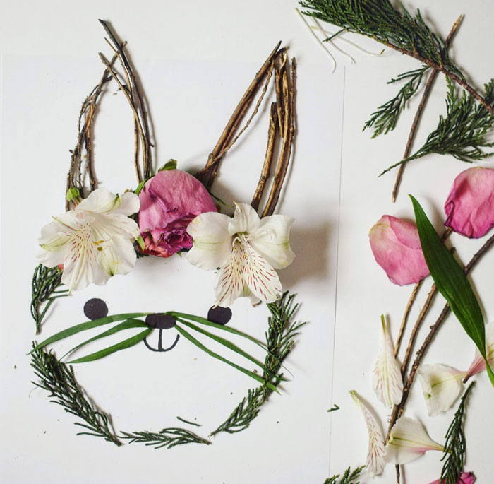 A Little Bunny Made With All Things Nature! You Can Use Sticks, Leaves, Grass, Flowers, Feathers, The Possibilities Are Endless