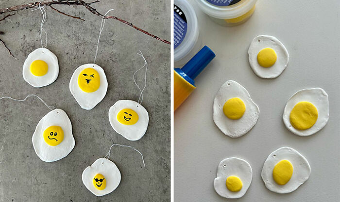 Fried Egg Easter Decorations. They're Made From Silk Clay And The Faces Are Drawn On With A Permanent Marker