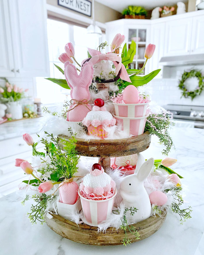 The Bunnies On My Easter Tiered Tray Are Trying To Decide Between Carrots And Cupcakes. I Know What I’d Pick