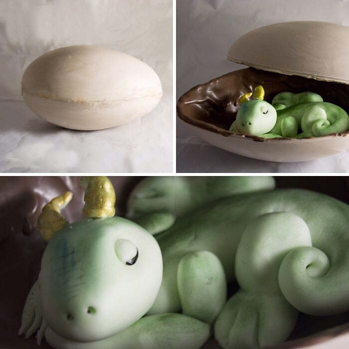 I Was Tired Of Regular Easter Eggs, So I Made A 3 Lb Chocolate Dragon Egg (Complete With Sleeping Marshmallow Dragon)