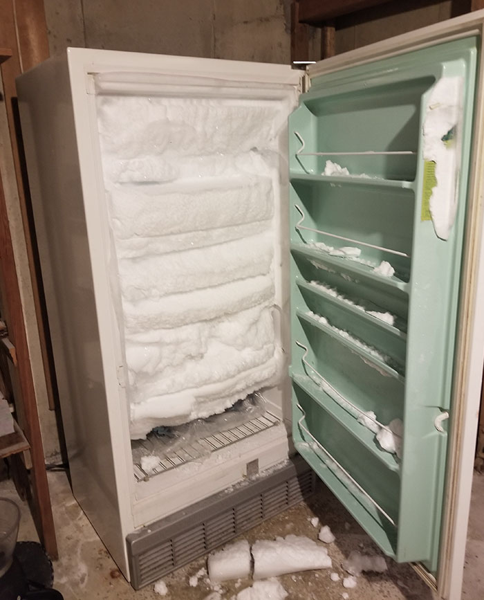 I Left The Deep Freezer Door Slightly Cracked By Accident And Didn't Use It For A Few Months. I Was Rewarded With This A Few Days Before Moving Out