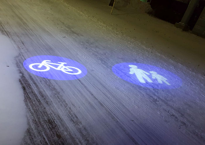 Projected Markings In Oulu, Finland, When Snow Covers The Ones Painted On The Street