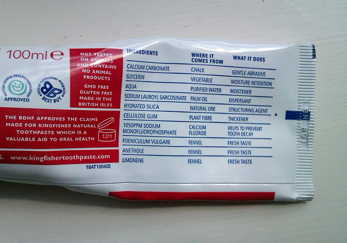The Ingredients Section On This Toothpaste Tube Explains Where Each Ingredient Comes From And What It Does