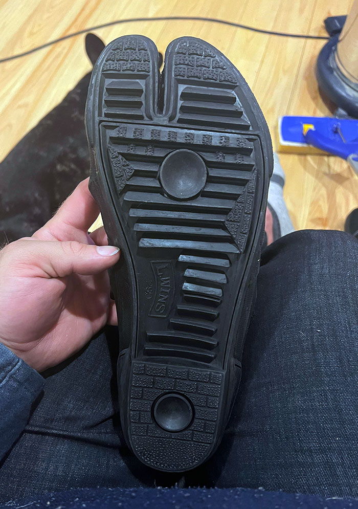 My Japanese Work Boots Have Suction Cups On The Bottom For Walking On Ceramic Tiled Roofs