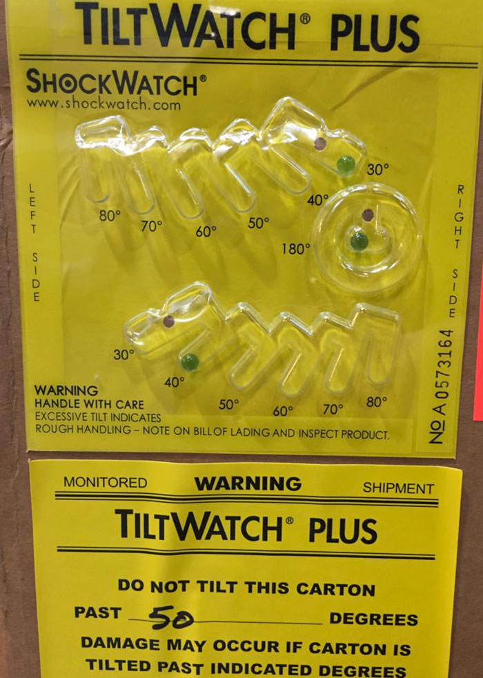 This Sticker Lets The Person Receiving This Cargo Know How Many Degrees It Was Tilted Based On Where The Green Beads Are