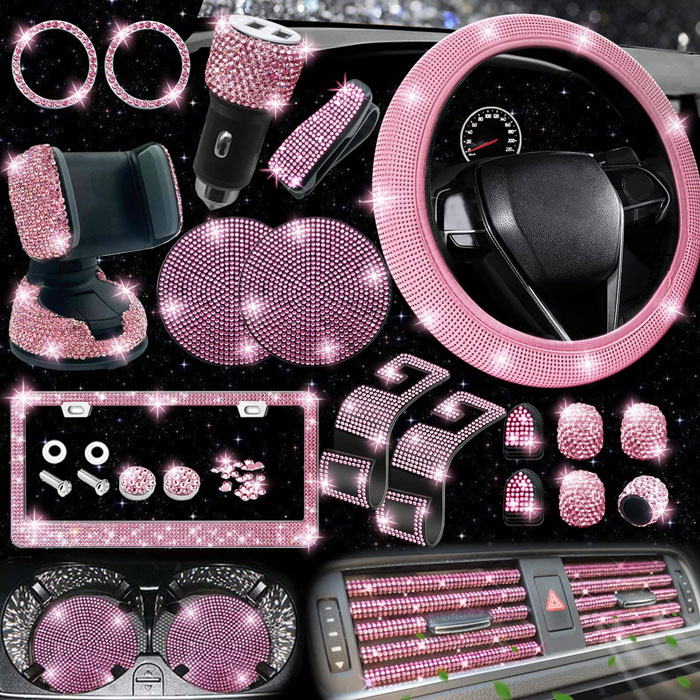 Take Your Car From Bland To Glam With 27-Piece Bling Car Accessories Set!