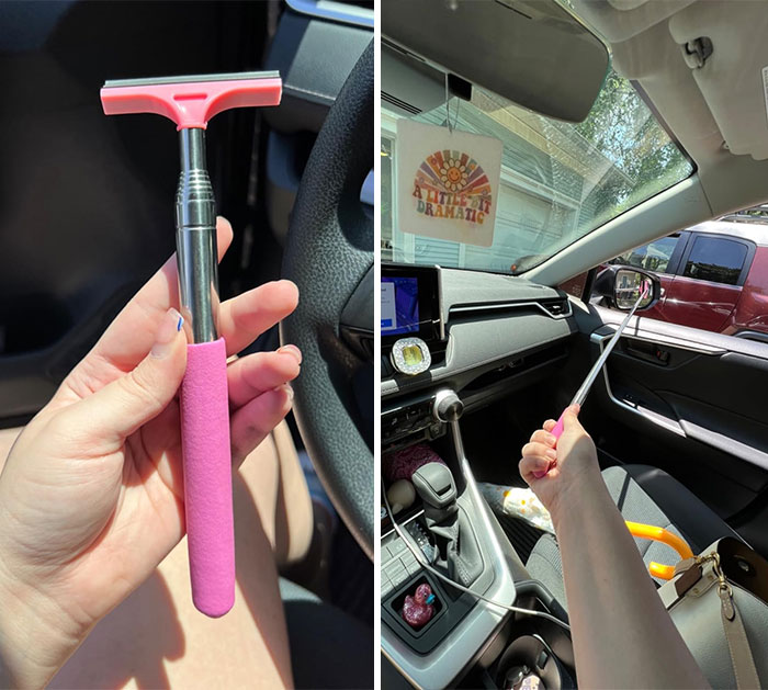 Wave Goodbye To Foggy Mirrors With This Cute Retractable Squeegee, Keeping Your Ride Prettily Clear & Safe!