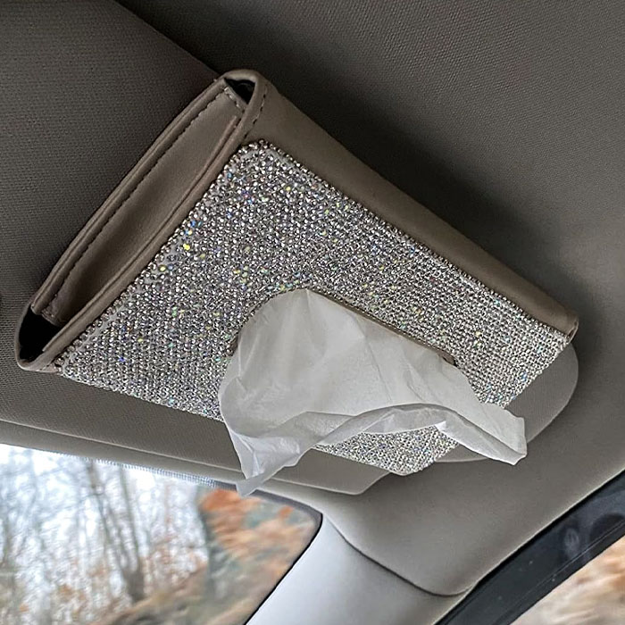  A Bling Tissue Box Holder Adding Glam To Your Ride While Keeping Tissues At Arm's Reach