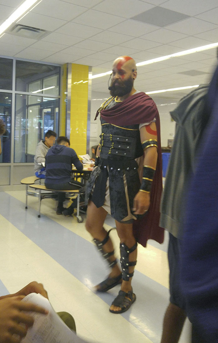 My Earth Science Teacher Dressed Up As Kratos From "God Of War"