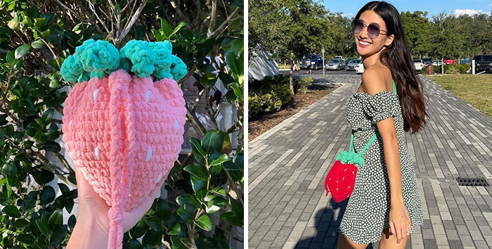 New Pink Strawberry Crochet Pouch!