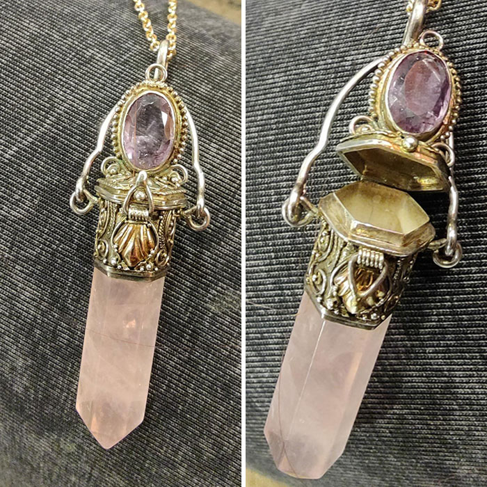 This Lovely Vintage Pendant Was Just Passed Down To Me From My Grandmother. Rose Quartz And Amethyst. It Has A Secret Compartment