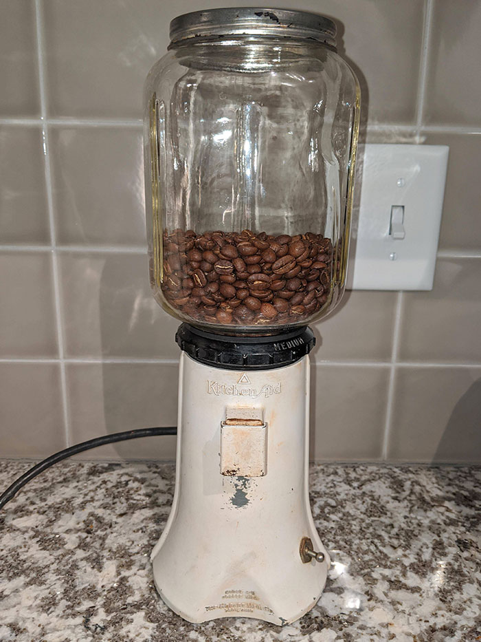 Just Inherited My Great-Grandmother's Kitchen Aid (Hobart) A-9 Coffee Grinder. This Model Was Discontinued In 1947, But It Still Helped Make A Great Cup Of Coffee This Morning
