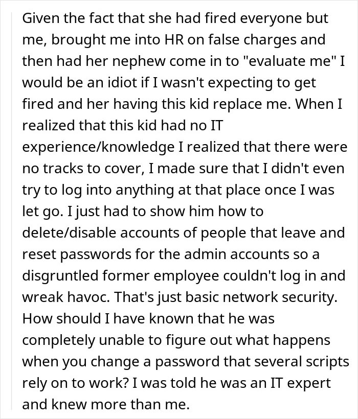 Manager Threatens To Call The Cops On IT Guy After Replacing Him With Her Nephew Backfires Manager Threatens To Call The Cops On IT Guy After Replacing Him With Her Nephew Backfires