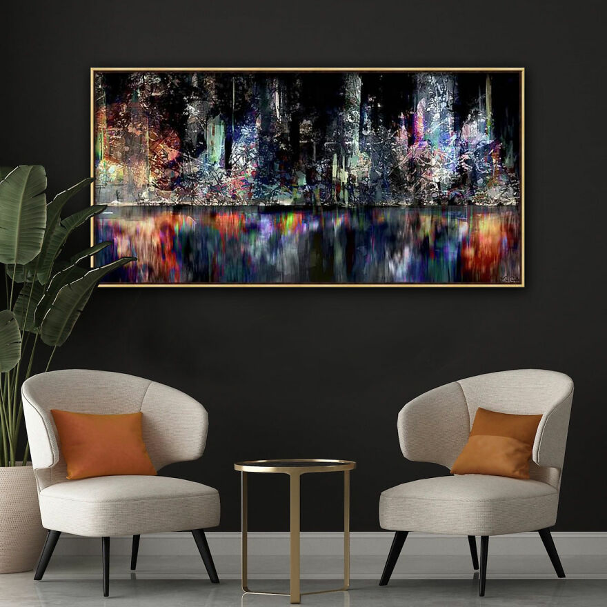 I Photoshopped My Digital Art In 11 Modern Interior Spaces To Show What They Look Like As Wall Art