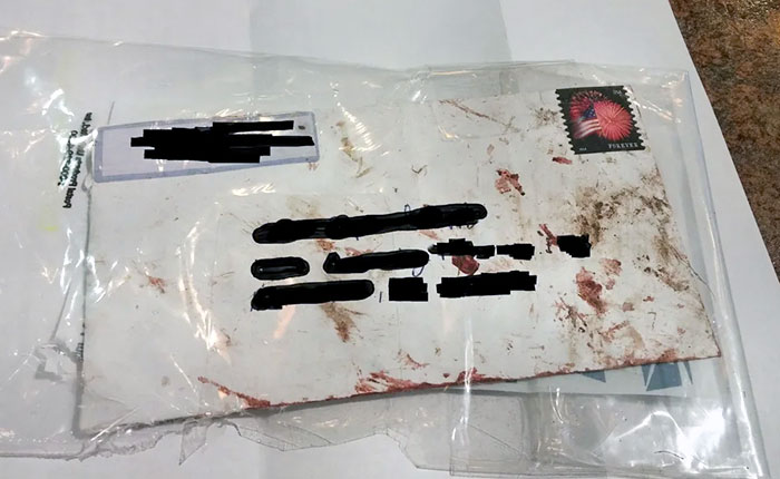 Dirty And Bloody Envelope From The Postman's Accident