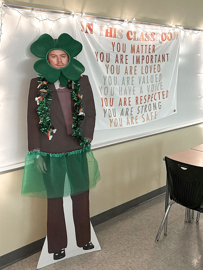 My Students Asked Me If They Could Decorate Harry For Saint Patrick's Day, And I’m Not Sure What My Expectations Were, But They Exceeded Them