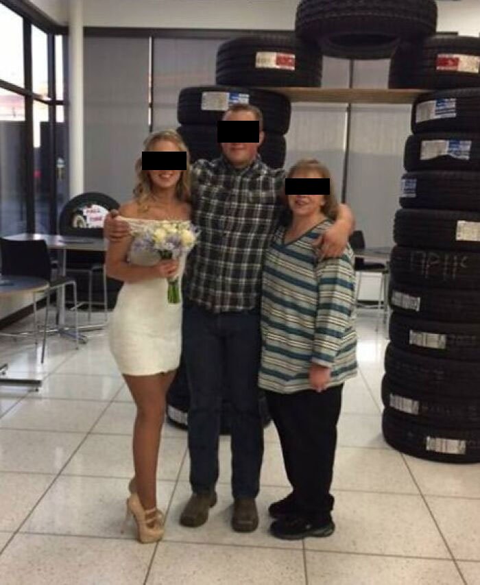 A Kid From My High School Got Married In A Discount Tire. Looks Like The Groom Didn't Even Try