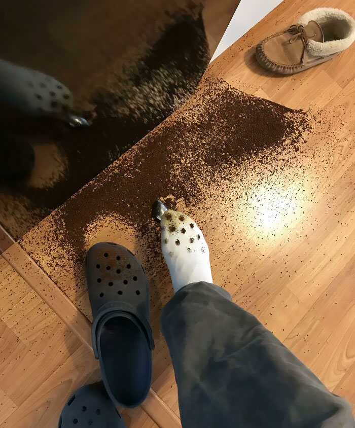 Spilled Coffee + Crocs + Socks