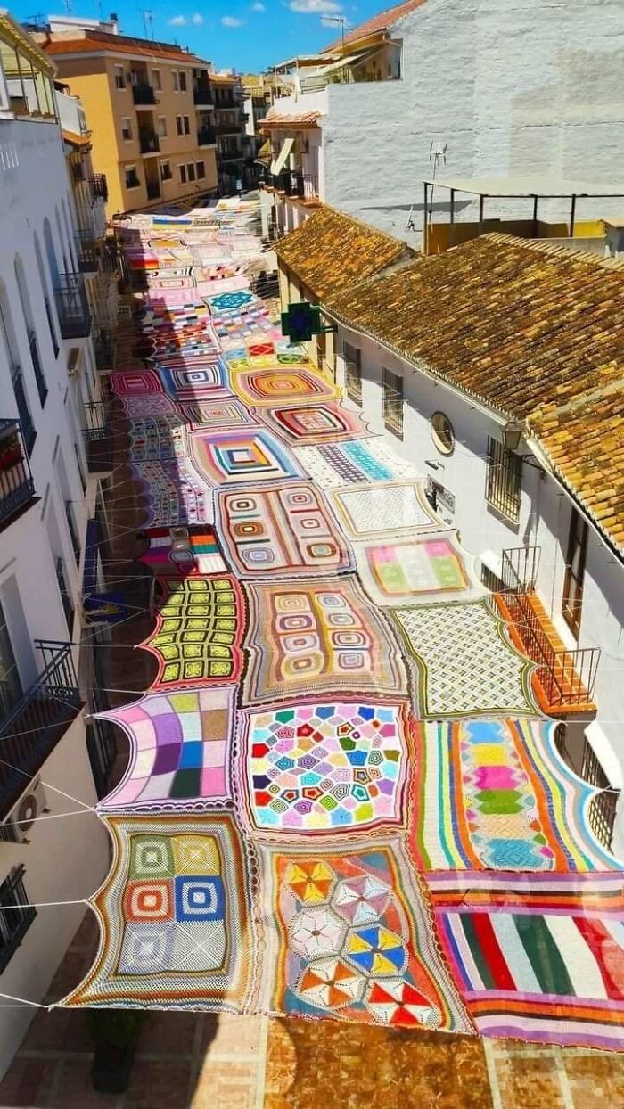In Alhaurin De La Torre In Spain, Seven Women, Plus Their Crochet Teacher, Eva Pacheco, Have Spent Months Weaving New Sunshades For The Town Centre