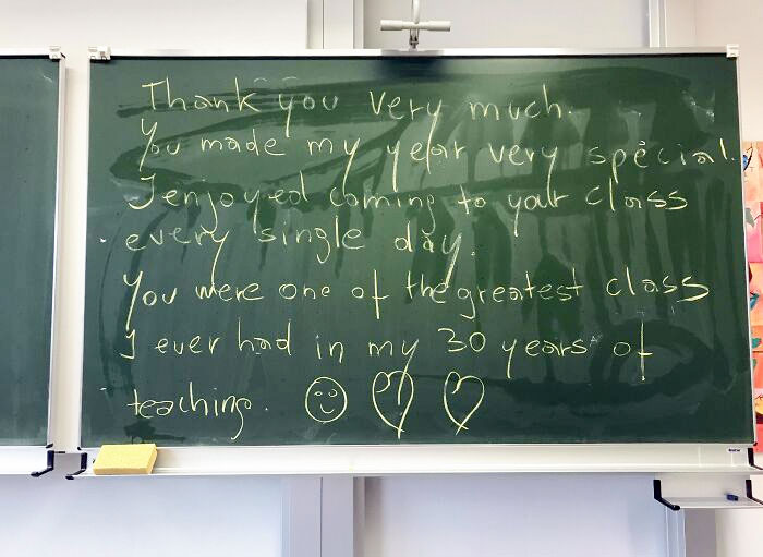 It Was Our Last English Class Of The Year, And We Gave Our Old English Teacher Some Gifts. She Started Crying And Couldn't Speak Anymore, So She Just Wrote This And Left