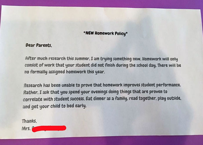 Teacher's Homework Policy