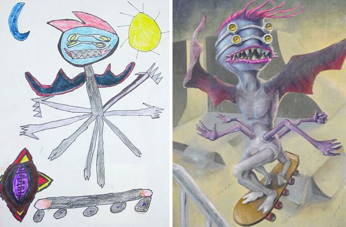 Art Teacher Here. I Had My 7 And 8-Year-Old Students Create Monsters That Were Then "Adopted" By Local College Artists And Professors To Be Reimagined