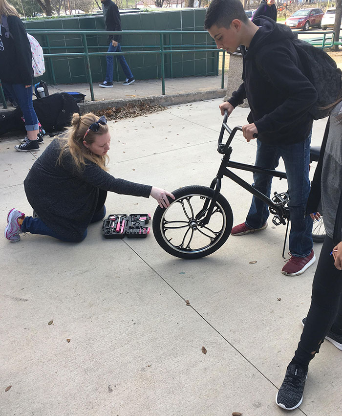 I Teased My Wife, A Middle School Teacher, After She Bought The “Lady’s” Tool Kit, But She Put It To Good Use Today Fixing A Student’s Bike