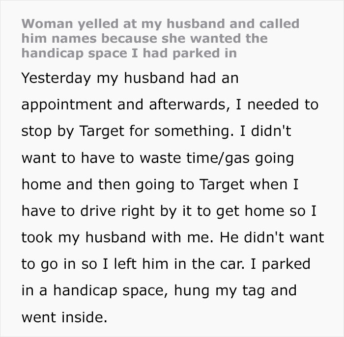 Karen Starts Screaming At Couple Over ‘Illegal’ Handicap Parking, Refuses To See Reason