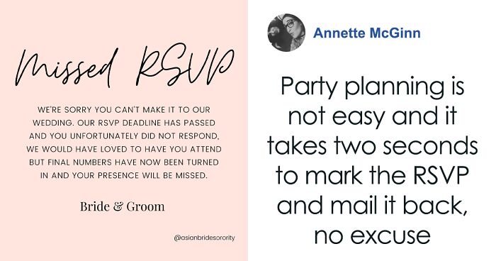 Woman Shares “Missed RSVP” Cards For “Inconsiderate” Wedding Guests Who Didn’t Reply By Deadline