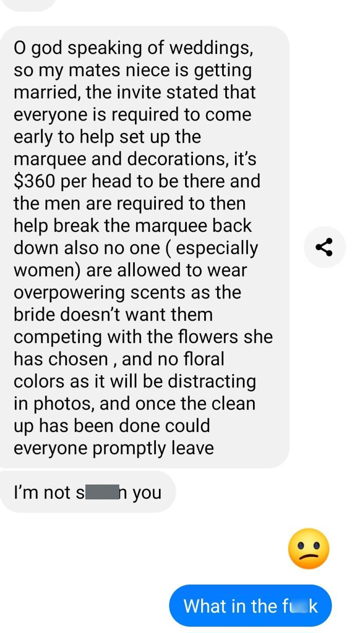 Bride N Groom Requests No Perfume On The Women And The Men Are Free Labour, On Top Of Paying $360 A Head