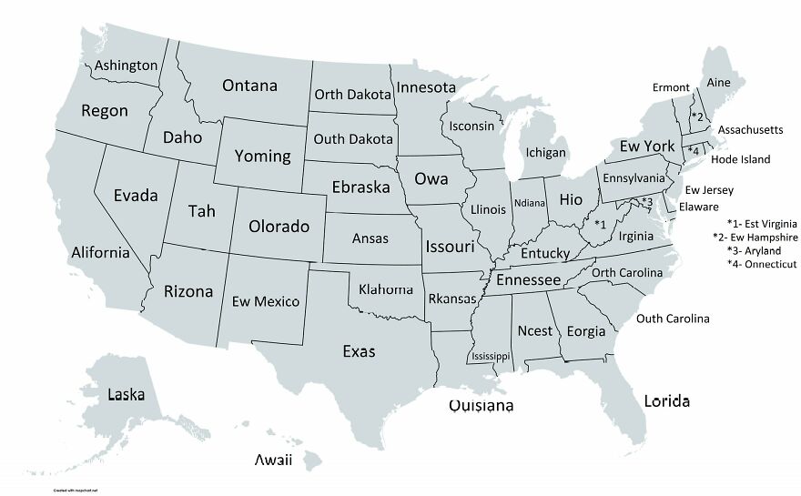 US States But The First Letter Is Missing