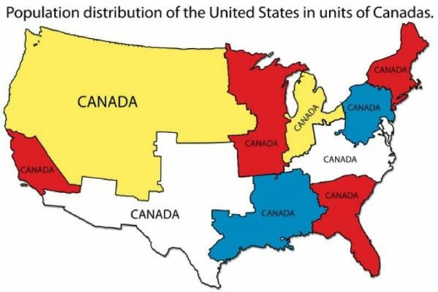Population Distribution Of The United States In Units Of Canadas