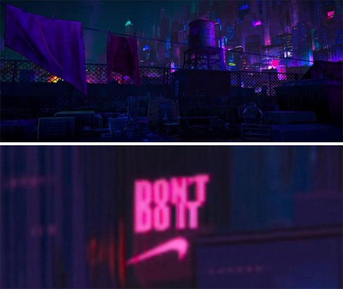 In 'Spider-Man: Across The Spider-Verse' (2023), An Inverted Version Of Nike’s 'Just Do It.' Slogan Can Be Seen