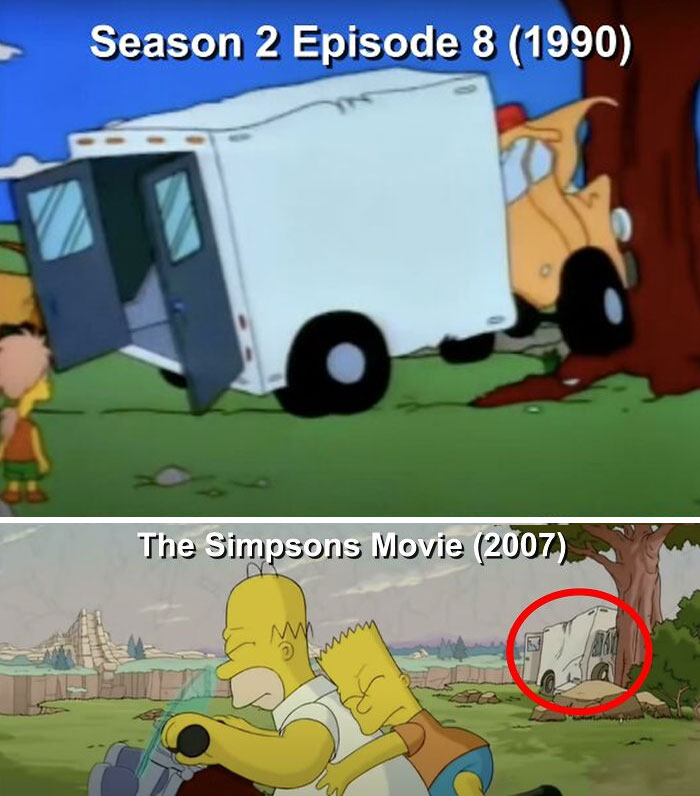 In The Simpsons Movie (2007), You Can Still See Homer's Crashed Ambulance From Season 2 Of The Show