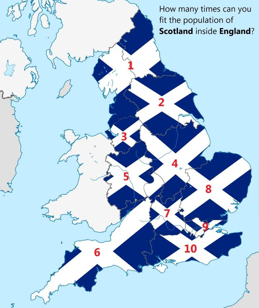 How Many Times Can You Fit The Population Of Scotland Inside England?